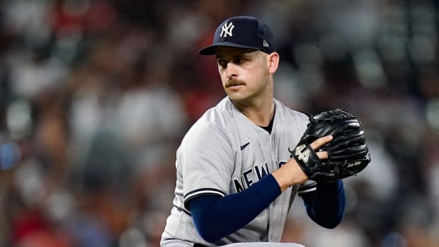 New York Yankees RP Lucas Luetge throws pitch